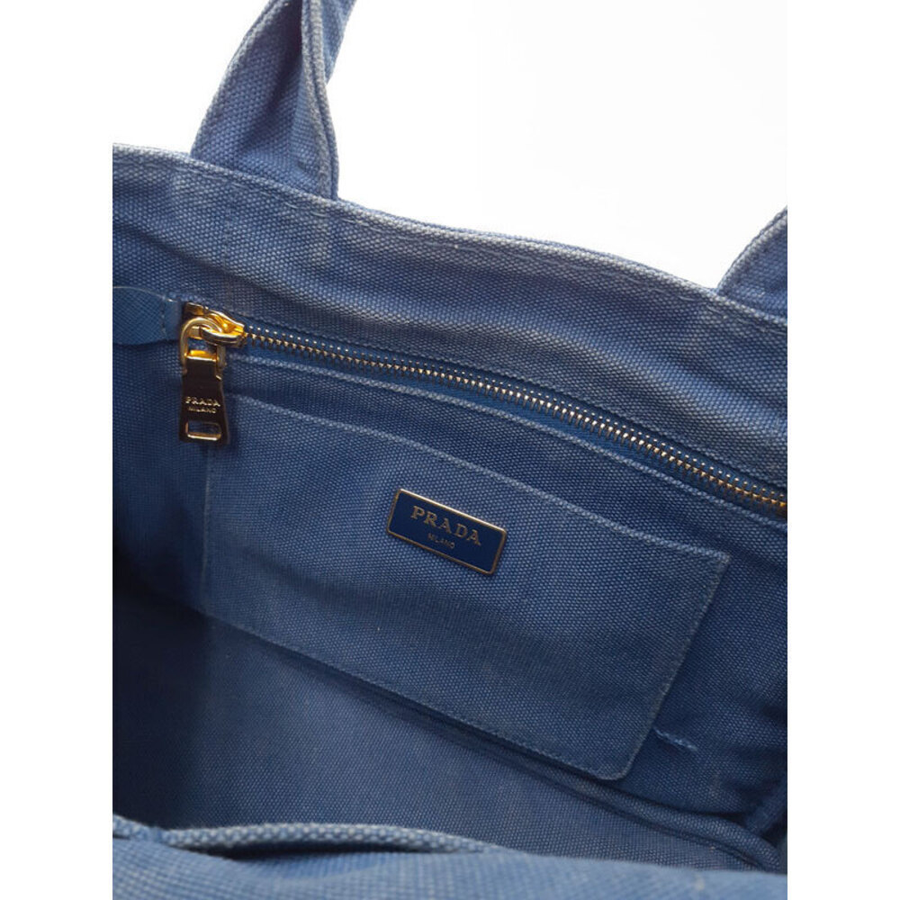 Prada Canapa Tote Denim canvas handbag top handles 2way Blue - Picture 9 of 9